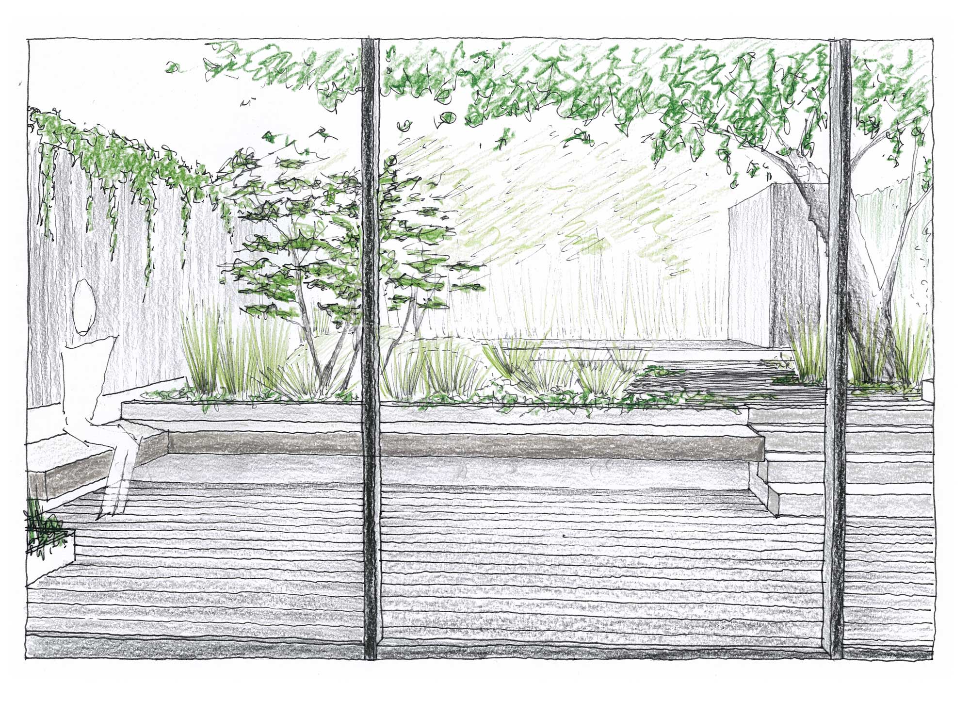 Proposal drawing for South London Garden by James Aldridge Landscape and Garden Design